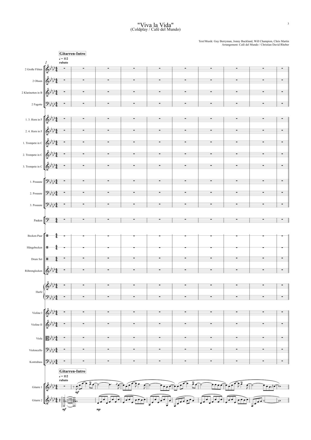 Noten für Orchester 'Viva La Vida' von Coldplay