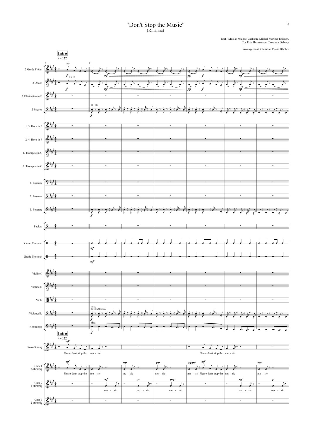 Orchester-Arrangement Don't Stop The Music (Rihanna), Noten für Orchester, Orchester-Partitur, für Orchester arrangiert, Orchester Partitur