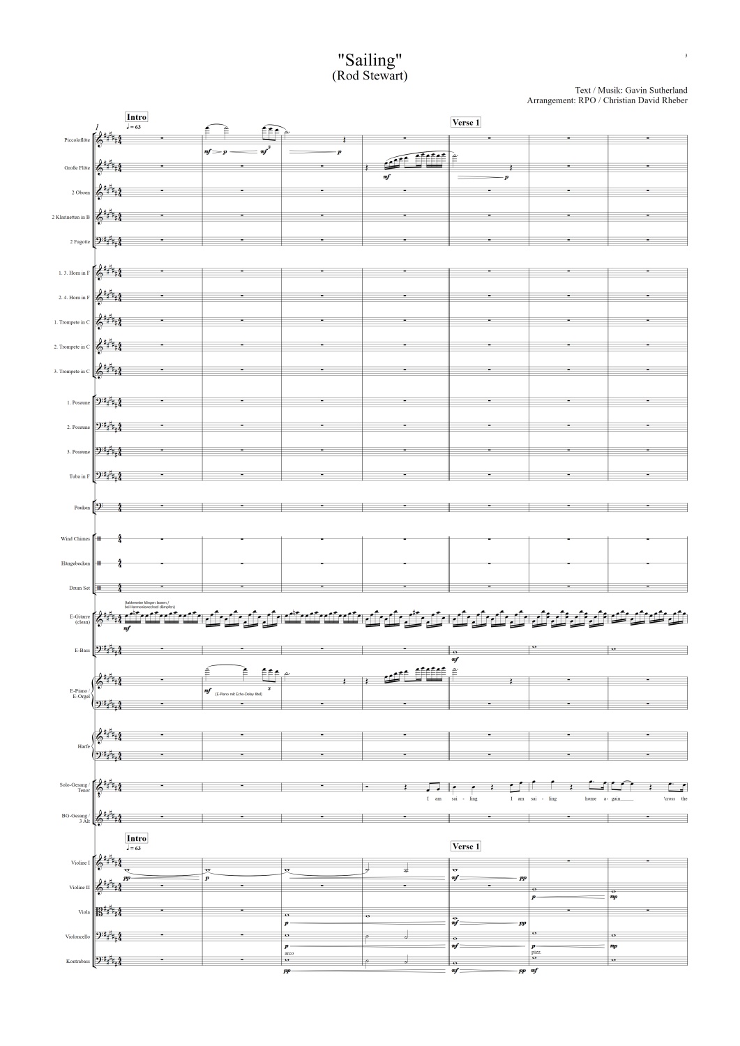 Noten für Orchester 'Sailing' von Rod Stewart