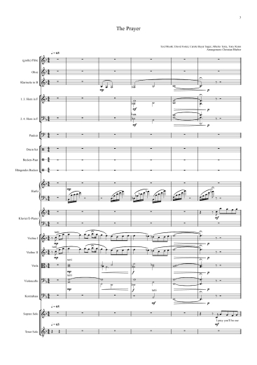 Orchester-Arrangement The Prayer (Celine Dion), Noten für Orchester, Orchester-Partitur, für Orchester arrangiert, Orchester Partitur